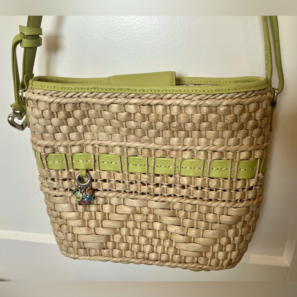 Brighton Authentic Vintage Straw Purse Lime Green Trim & Strap